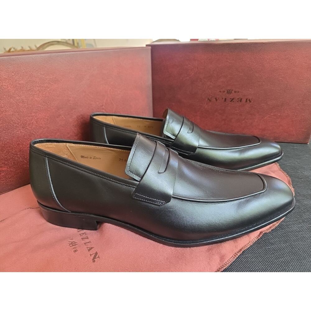 MEZLAN E20243 Penny Loafers Black Calf Leather shoes US 12 EU 45 made Italy